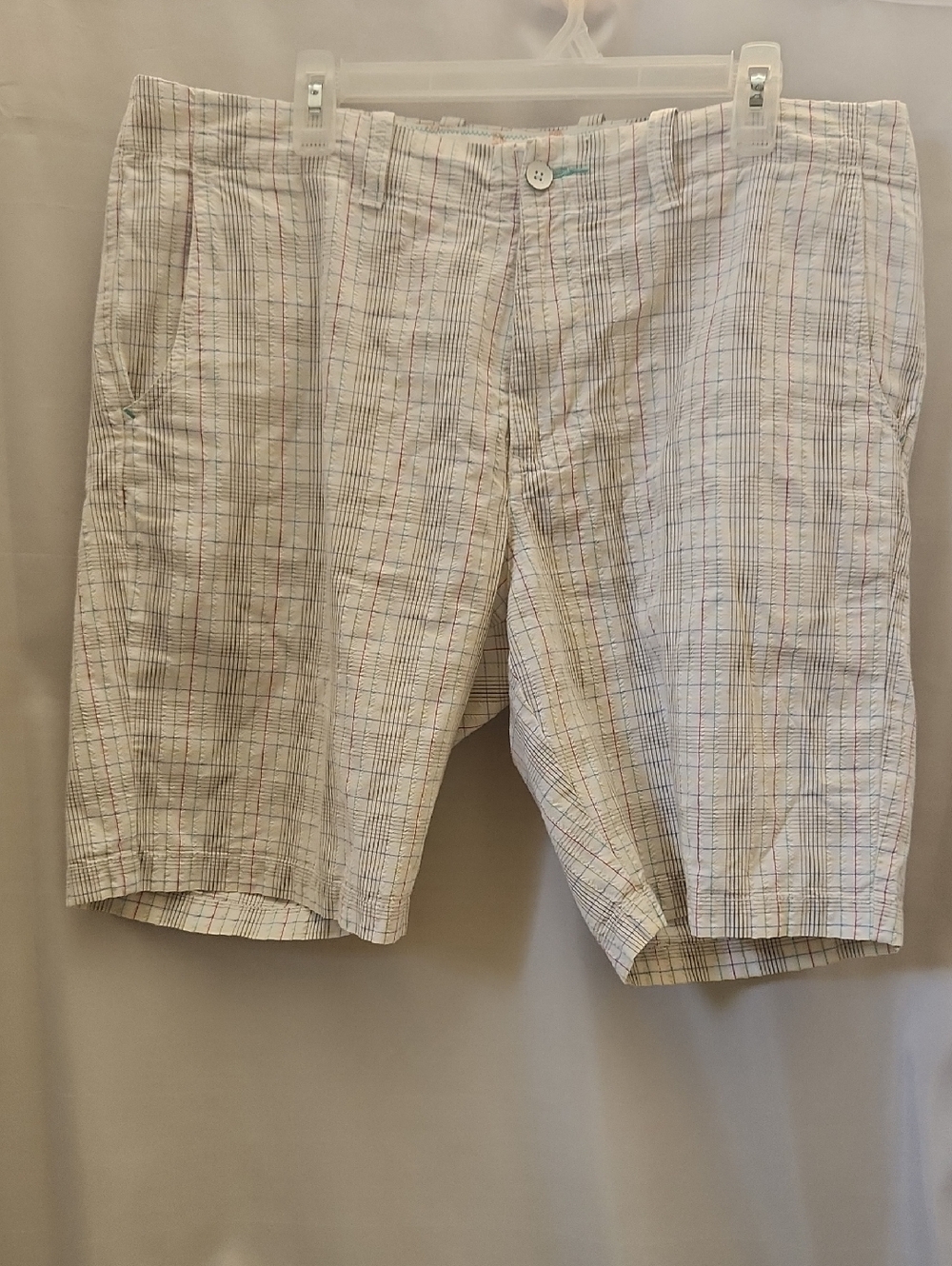 Tommy Bahama White Plaid Seersucker Flat Front Shorts